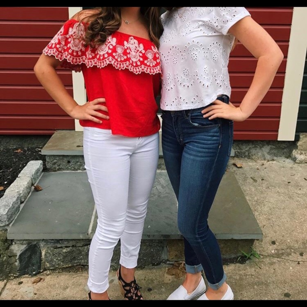Red off the should shirt